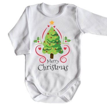 "Merry Christmas z choinką BOŻE NARODZENIE" Body długi rękaw biały