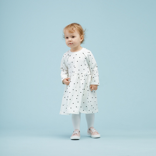 Tres Bien Sukienka z długim rękawem Pinokio - ecru groszki