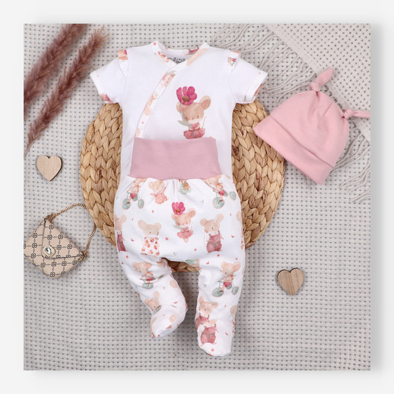 ABN-5685 Body niemowlęce Nini Małe Myszki organiczna bawełna kopertowe krótki rękaw