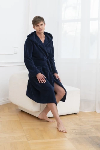 Mimas Szlafrok męski z kapturem Italian Fashion- granatowy