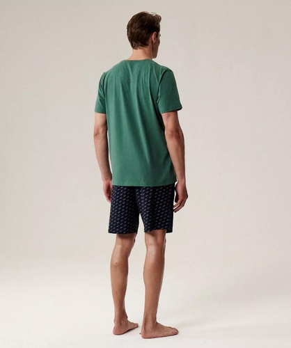 Piżama męska NMP-395 –zielono granatowa bawełna, krótki rękaw, lekka i wygodna na lato