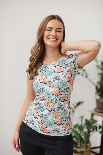 Milk Shirt Bluzka do karmienia i ciążowa z krótkim rękawem Milk&Love łąka na błękitnym