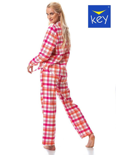 LNS 437 Flanela Bawełniana Piżama Damska Key - różowy/pomarańczowy