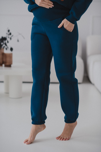 Motherhood Spodnie ciążowe Milk&Love navy– gruba dzianina, elastyczny pas, bawełna z poliestrem, Oeko-Tex