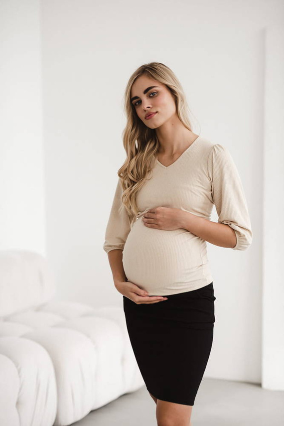 Milky Puff Bluzka do karmienia i ciążowa z dzianiny w prążek Milk&Love kremowy