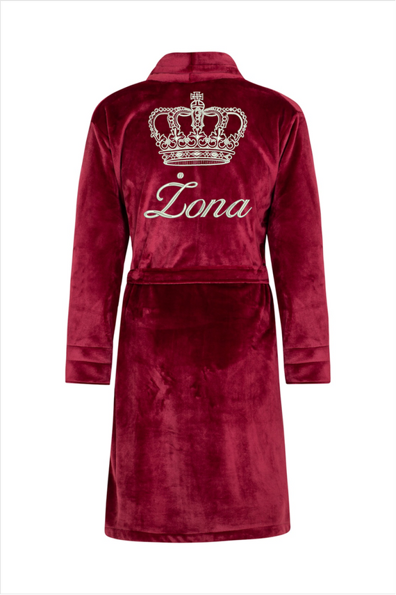 Żona + Korona Szlafrok damski polarowy ByShelly - bordowy/srebrny