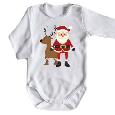 "Mikołaj z jelonkiem BOŻE NARODZENIE" Body długi rękaw biały