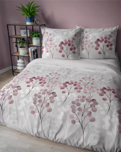 5223 B Pościel satynowa gałązki w odcieniach różu Detexpol szary
