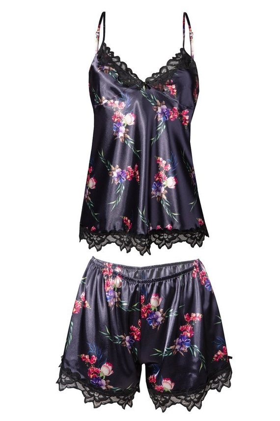 Flowers Komplet piżama damska DKaren DK-KV -granatowy 001