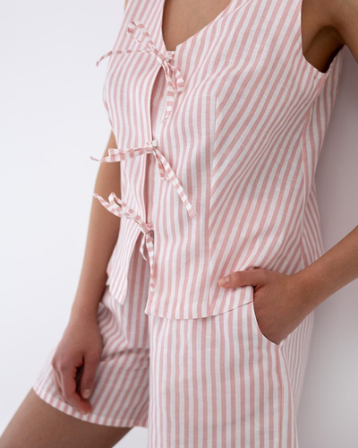 Piżama Felicity Sensis biało-różowa len bawełna paski