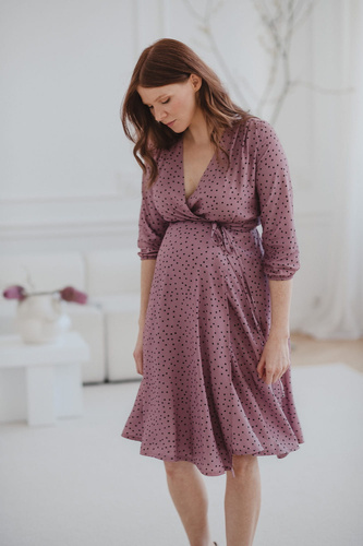 Milk Shake sukienka ciążowa i do karmienia rękaw 3/4 Milk&Love liliowa w groszki