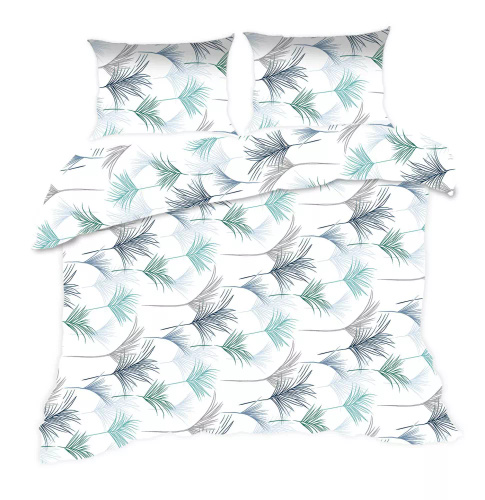 1817N Pościel bawełniana Classic E24 Karo liście biała niebieska – 100% bawełna, trwała, kolorowa, komplet 2-częściowy