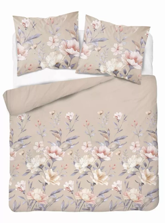 5636 A Pościel flanelowa Pastel Flowers Detexpol beżowa w kwiaty morelowo-różowe– ciepła, miękka i elegancka