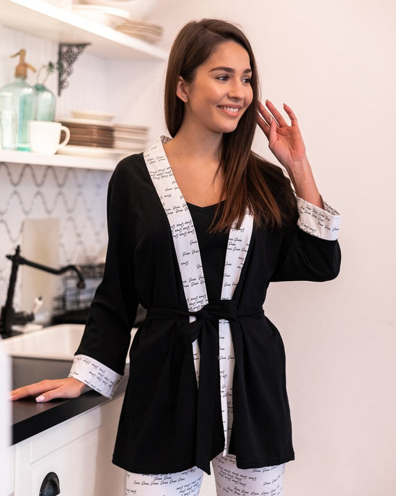 Sensis Antonella Szlafrok damski - czarny-biały 