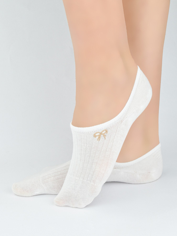 Baleriny damskie Noviti ST097 bawełniane prążkowane ozdobny haft mix kolor