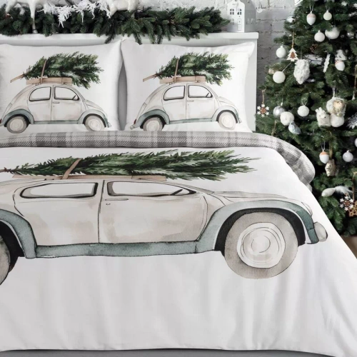Pościel świąteczna Vintage Eurofirany auto choinka 100% bawełna 105 g/m²
