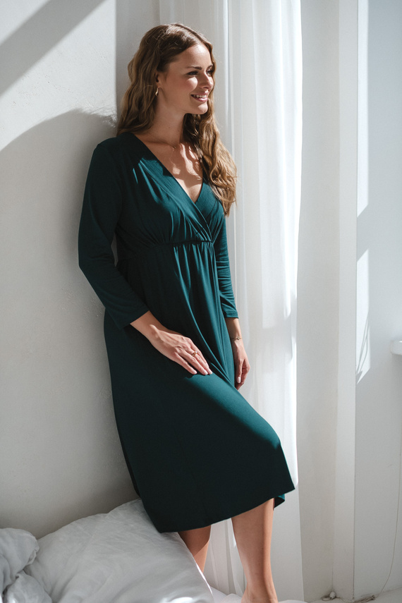 Star Light Koszula nocna ciążowa i do karmienia bambusowa 7/8 Milk&Love butelkowa zieleń– oddychająca, do szpitala, wygodne karmienie piersią