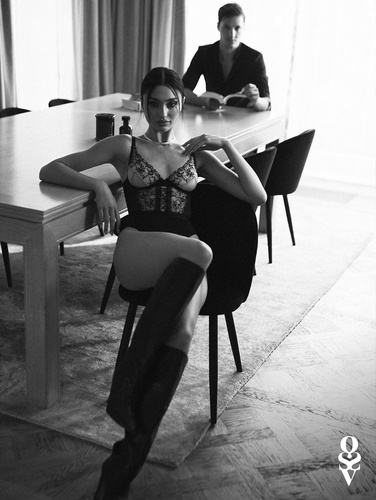 Body Obsessive Vila Blanes Teddy czarno-beżowe z fiszbinami