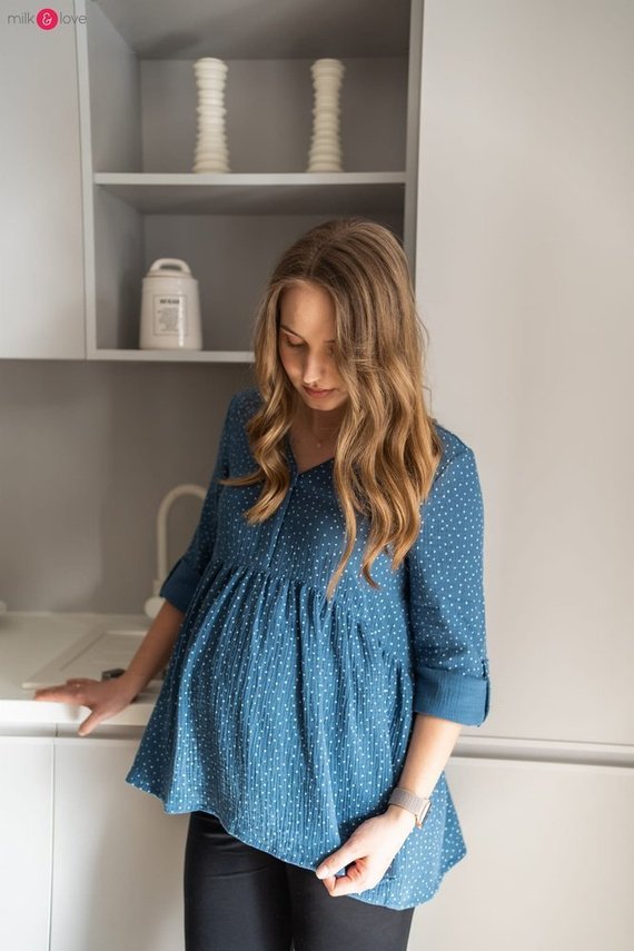 Mother Nature tunika z muślinu organicznego Milk&Love indygo w kropki