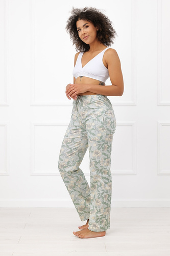 Spodnie Damskie Italian Fashion Helen 100% Bawełna Roślinny Print Kieszenie
