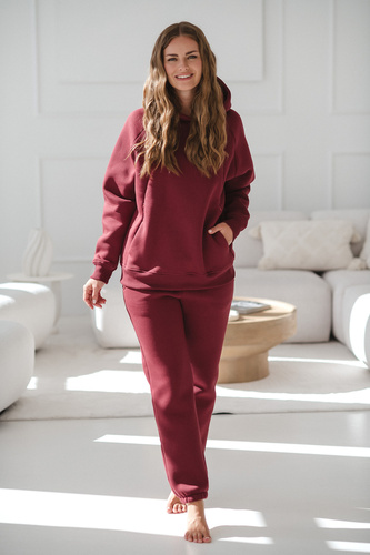 Motherhood Bluza ciążowa i do karmienia Milk&Love burgundowa– oversize, bawełna z meszkiem