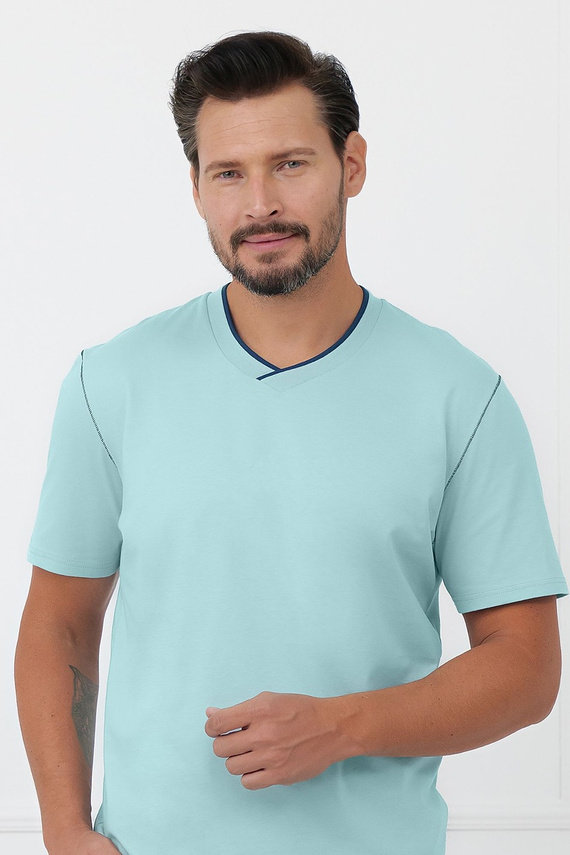 Piżama męska Devon Italian Fashion bawełniana długie spodnie-turkusowy