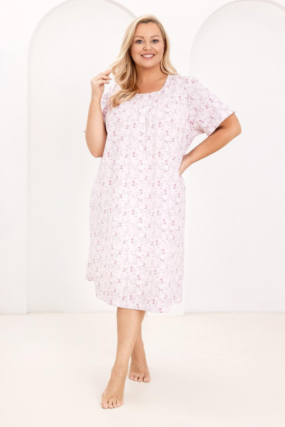 Koszula Nocna Damska 018 Regina  różowa– 100% Bawełna Premium, Guziki, Marszczony Karczek, Komfortowy Sen Każdej Nocy