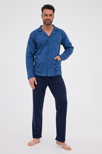 114/78 Piżama męska Cornette | Rozpinana, 100% bawełna, kołnierzyk i kieszenie