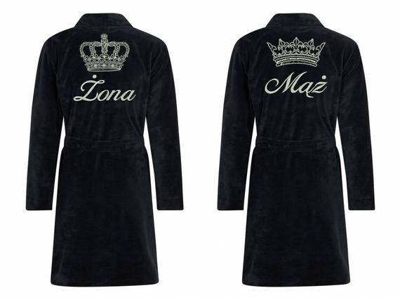 Żona&Mąż + Korona zestaw szlafroków ByShelly - czarny/srebrny