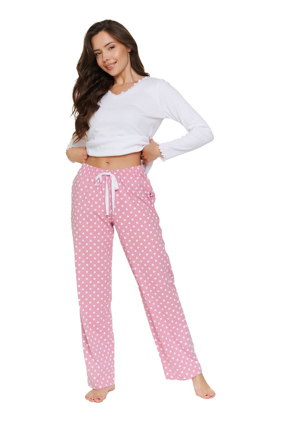 Piżama Damska Doctor Nap 7563 Hearts 100% Bawełna Długa z Kieszeniami