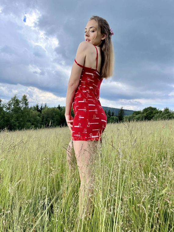 659 Cat Love Koszula nocna na ramiączkach Forex - czerwony