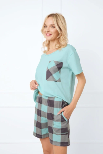 Sandra Piżama Damska krótki rękaw, krótkie spodnie Italian Fashion - jasny turkus