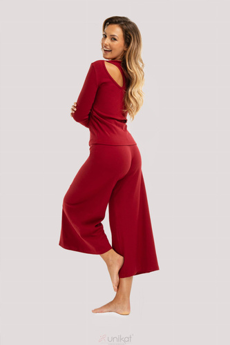 Piżama Zen bordowy– elegancka bawełniana piżama z długim rękawem, 7/8 długość spodni