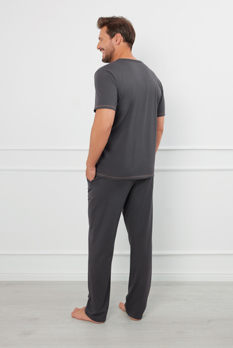 Salomon Piżama Męska krótki rękaw, długie spodnie Italian Fashion - grafitowy/miodowy