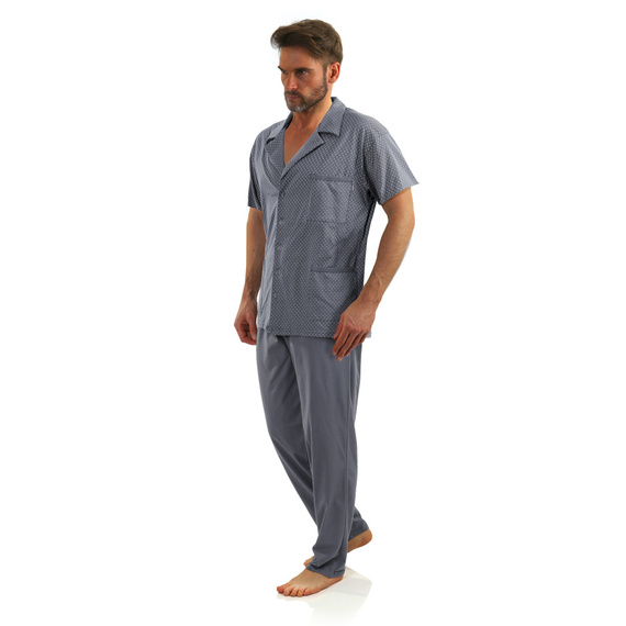 Rozpinana Piżama Męska krótki rękaw Sesto Senso - kotwiczki grafit