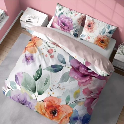 5309 A Pościel z mikrofibry kolorowa kwiaty Detexpol różowy