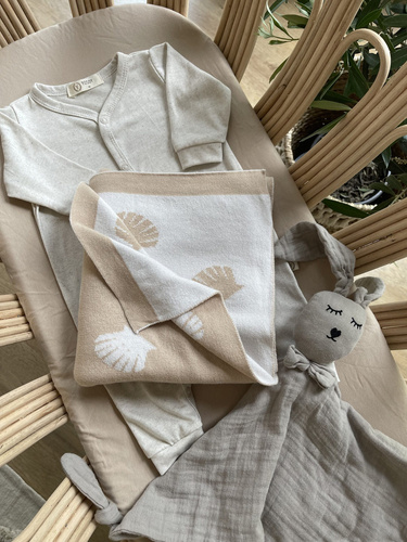 Ocean dwustronny kocyk dziany YOSOY - beżowy/biały