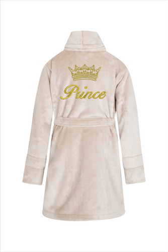 Prince + korona Szlafrok dziecięcy polarowy ByShelly - beżowy/złoty