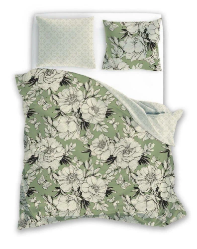 Flovery 002 Pościel bawełniana kwiaty Faro zielony