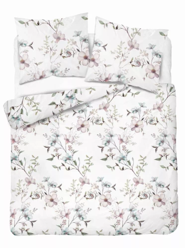 5635 B Pościel flanelowa Pastel Flowers Detexpol biała w kwiaty pudrowe i błękitne– ciepła, miękka i elegancka