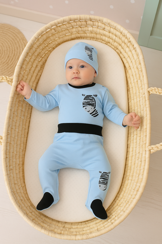 Wyprawka niemowlęca "Zebra" Terjan - niebieski