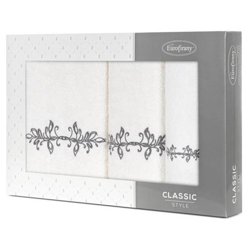 Kamelia Komplet ręczników z haftem z motywem ornamentu Eurofirany kremowy/grafitowy