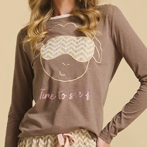 Deborah Piżama damska Sorbetto – brązowa z owieczką