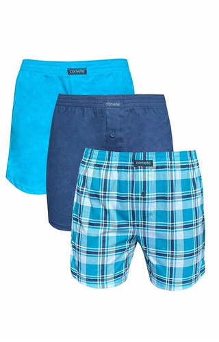 945/09 Bokserki męskie Cornette – 3-pak bawełniany, turkus/granat/kratka