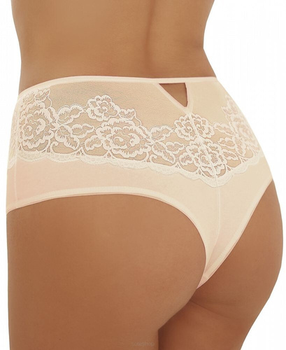 Figi damskie Arina Emili – Koronkowe brazyliany z bawełny, wygodne i eleganckie beżowe