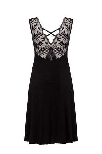 Koszula nocna Petra KM29 Mefemi by Nipplex  czarna– wiskoza, koronka, długość do łydki 