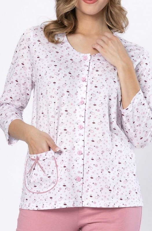 Piżama damska Dobrusia 1636 – różowy bawełna, rękaw 3/4, zapinana na guziki