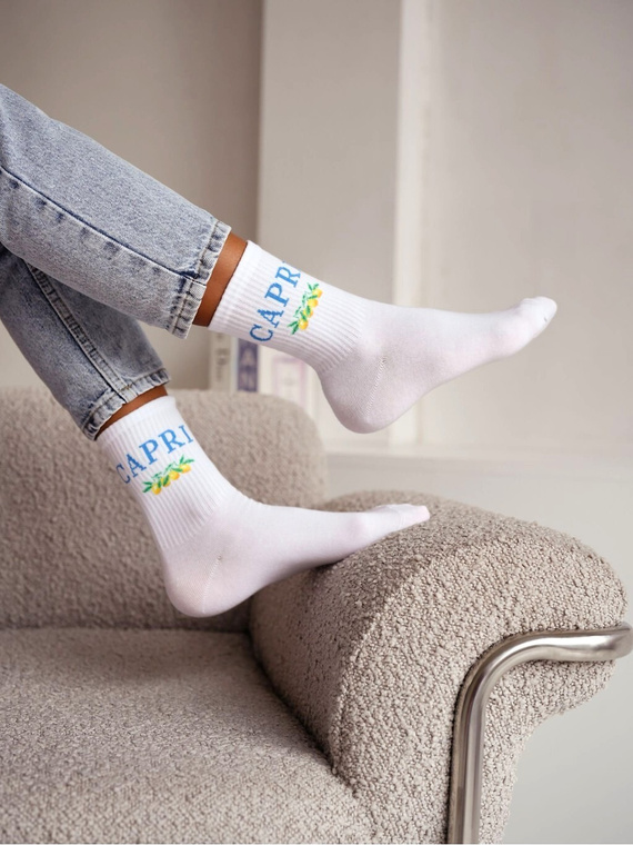 Skarpety damskie bawełniane Milena 0200-239 Capri – prążkowane, wygodne biały