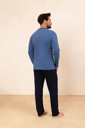 Regina 494 granatowa – męska piżama bawełniana z długim rękawem, klasyczny fason