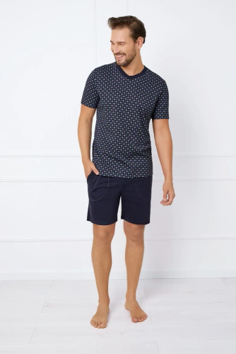 Gerard Piżama Męska krótki rękaw, spodenki Italian Fashion - druk/granatowy